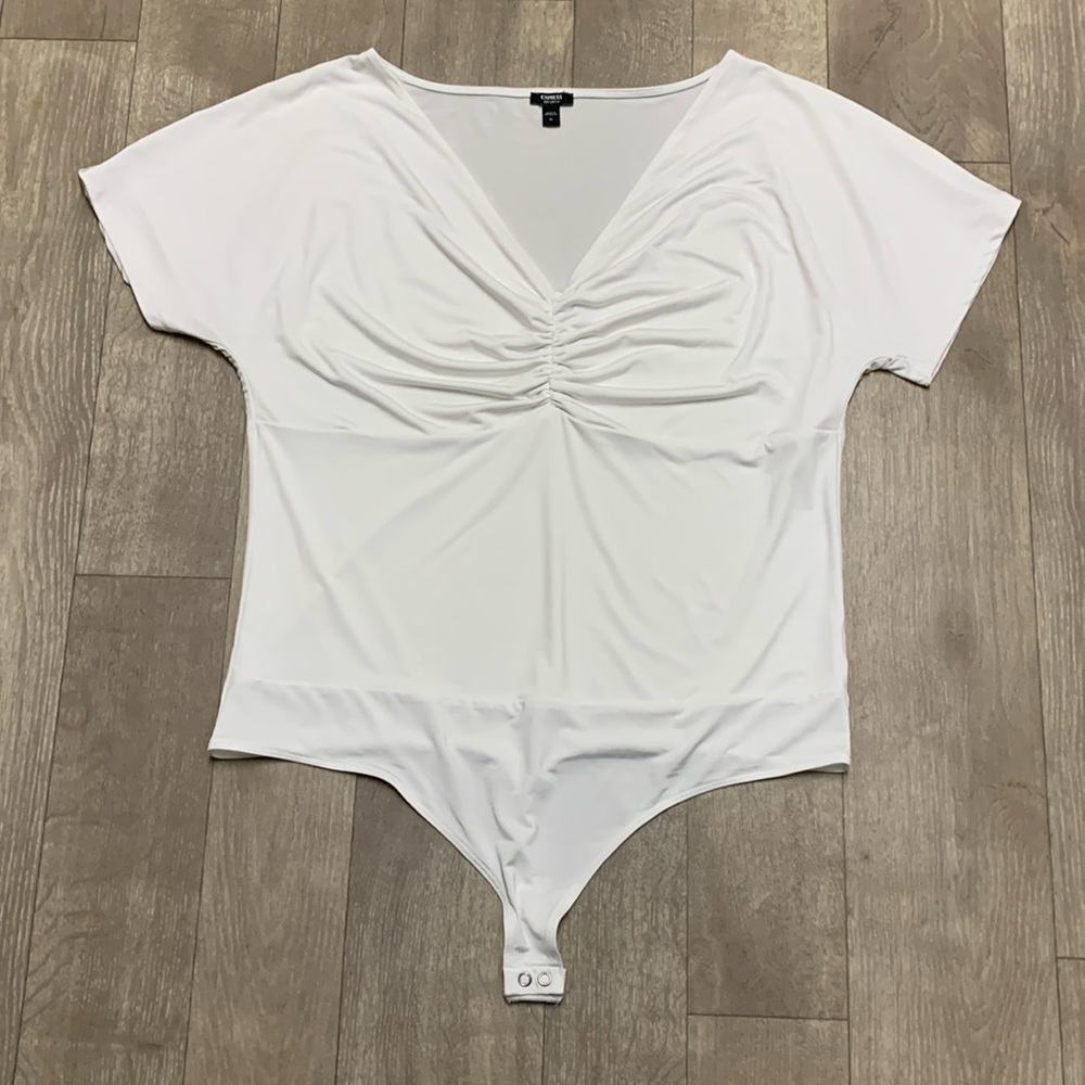 Express White Ruched Bodysuit
